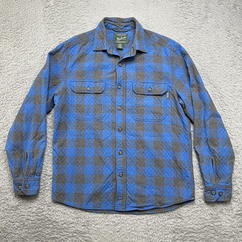 Woolrich Shirt Jacket Mens M Blue Buffalo Check 100% Cotton Quilted
